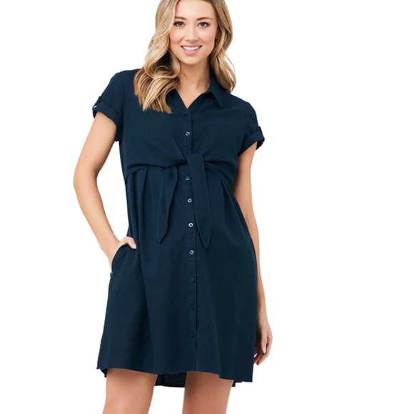Ripe Colette Tie Front Nursing Dress, Deep Blue, Small - Picture 4 of 4